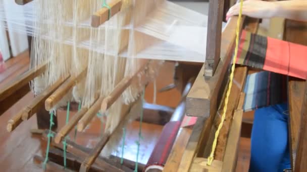 Ancient Wooden Towel Embroidery Loom — Stockvideo
