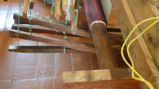 Ancient Wooden Towel Embroidery Loom — Stockvideo