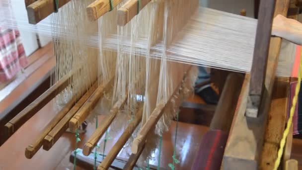 Ancient Wooden Towel Embroidery Loom — Wideo stockowe