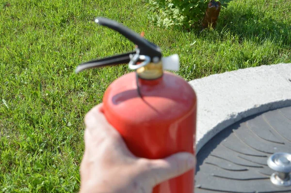 Handfeuerlöscher Zum Schutz Der Wohnung Und Des Innenraums Vor Feuer — Stockfoto