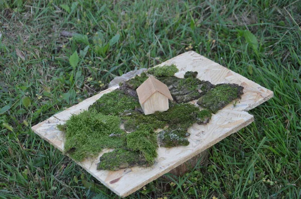 Modèle Une Maison Bois Comme Une Propriété Familiale — Photo