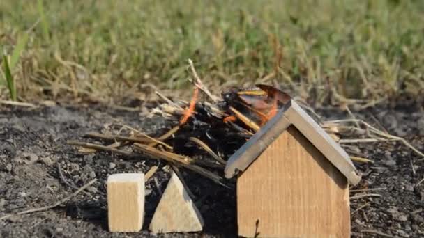 Casa Familia Madera Está Llamas — Vídeo de stock