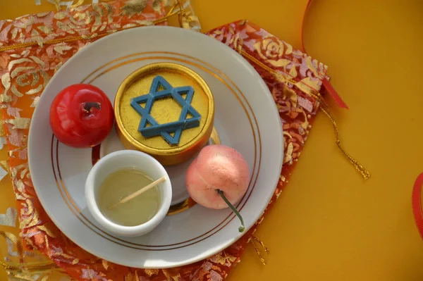 Herfst Traktaties Voor Joods Nieuwjaar Rosh Hashanah Van Symbolen Vakantie — Stockfoto