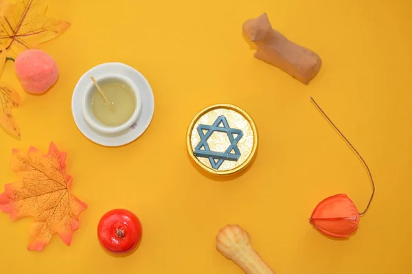 Autumn Treats Jewish New Year Rosh Hashanah Symbols Holiday — Stock Photo, Image