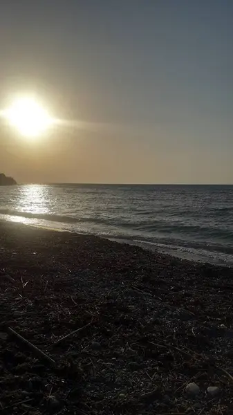 Solnedgång Stranden Ageiska Havet Rhodos Grekland — Stockfoto