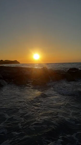 Sonnenuntergang Ufer Der Ägäis Auf Rhodos Griechenland — Stockfoto