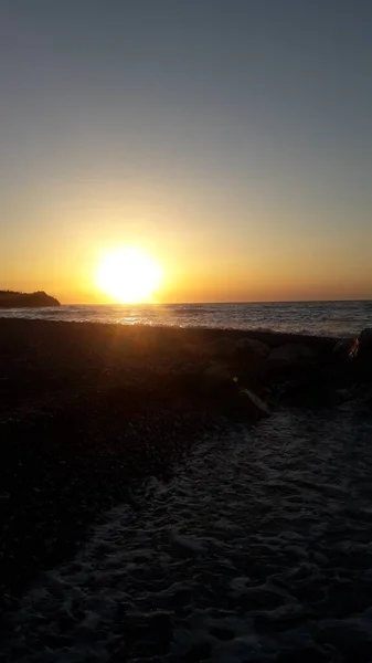 Západ Slunce Břehu Ageánského Moře Rhodosu Řecku — Stock fotografie