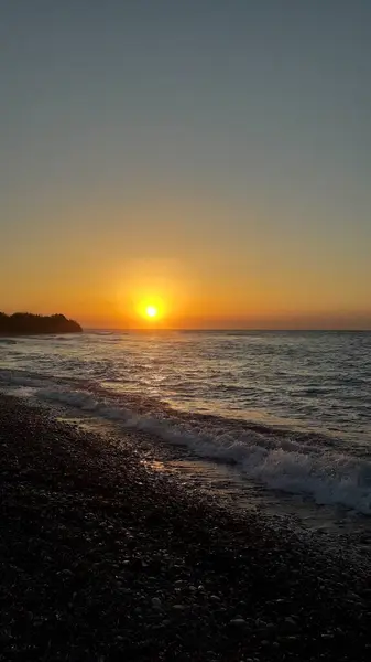 Solnedgång Stranden Ageiska Havet Rhodos Grekland — Stockfoto