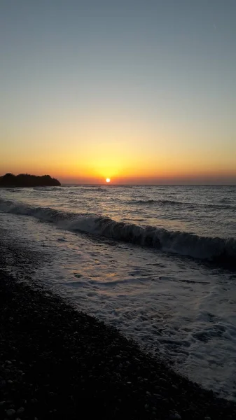 Tramonto Sulla Riva Del Mar Egeo Rodi Grecia — Foto Stock