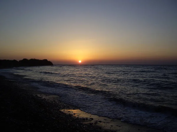 Sunset Shore Agean Sea Rhodes Greece — Stock Photo, Image