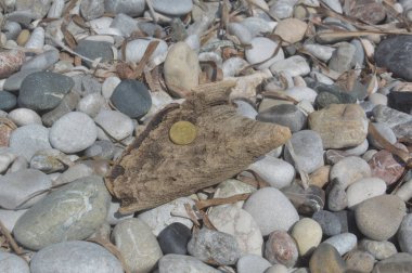 Yunanistan 'ın Rodos adasındaki Ege kıyısında 50 avro sent madeni para