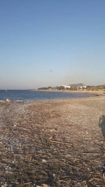 Panorama Praia Mar Egeu Aldeia Theologos Ilha Rodes Grécia — Fotografia de Stock