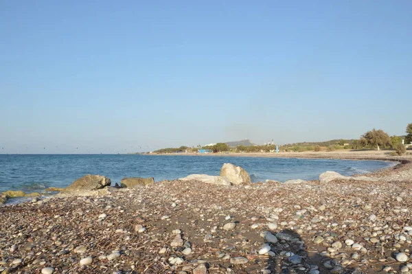 Panorama Praia Mar Egeu Aldeia Theologos Ilha Rodes Grécia — Fotografia de Stock