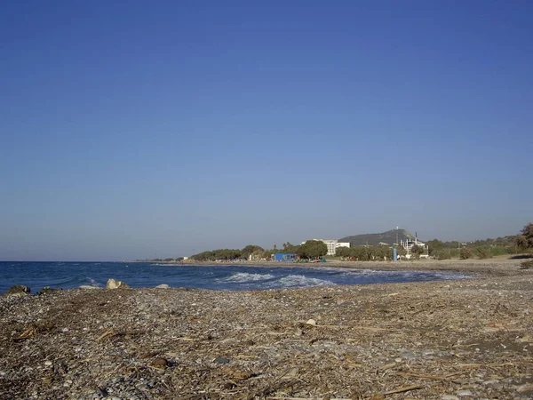 Panorama Playa Del Mar Egeo Pueblo Theologos Isla Rodas Grecia — Foto de Stock
