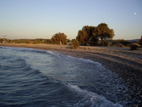 Panorama Plaży Morza Egejskiego Miejscowości Theologos Wyspie Rodos Grecji — Zdjęcie stockowe