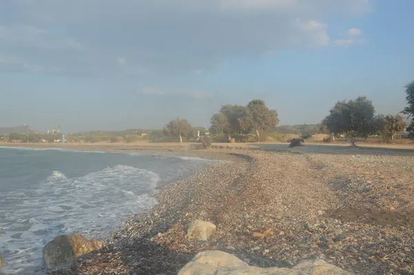 Panorama Della Spiaggia Del Mar Egeo Nel Villaggio Theologos Sull — Foto Stock