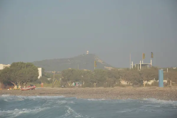 Panorama Plage Mer Égée Dans Village Theologos Sur Île Rhodes — Photo