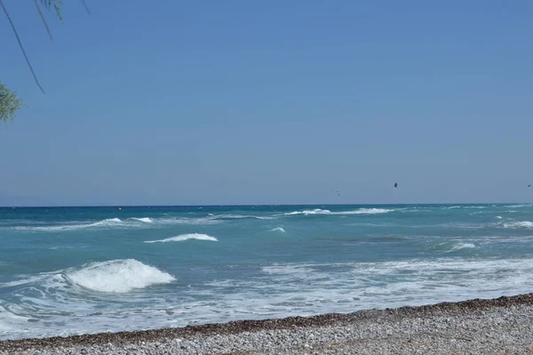 Panorama Praia Mar Egeu Aldeia Theologos Uma Ilha Rhodes Grécia — Fotografia de Stock