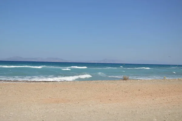 Panorama Praia Mar Egeu Aldeia Theologos Uma Ilha Rhodes Grécia — Fotografia de Stock