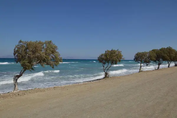 Panorama Van Het Strand Van Egeïsche Zee Het Dorp Theologos — Stockfoto