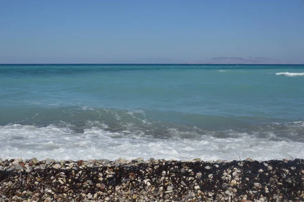 Panorama Pláže Egejského Moře Vesnici Theologos Ostrově Rhodos Řecku — Stock fotografie