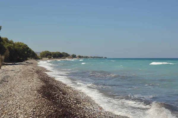 Panorama Praia Mar Egeu Aldeia Theologos Uma Ilha Rhodes Grécia — Fotografia de Stock