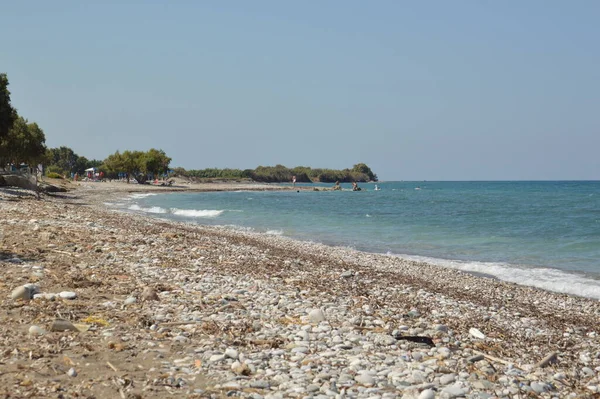 Panorama Della Spiaggia Del Mar Egeo Nel Villaggio Theologos Sull — Foto Stock