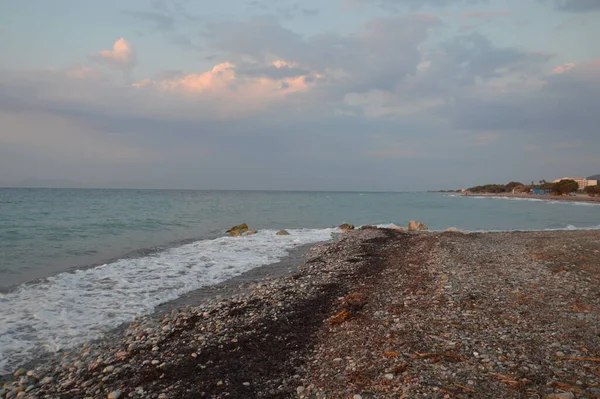 Panorama Över Stranden Egeiska Havet Byn Theologos Rhodos Grekland — Stockfoto