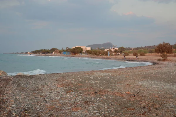Panorama Praia Mar Egeu Aldeia Theologos Uma Ilha Rhodes Grécia — Fotografia de Stock