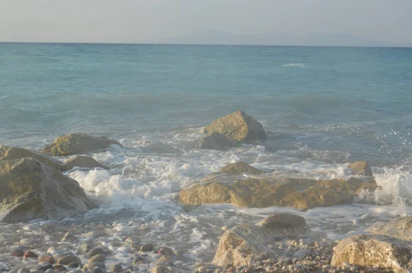 Kameny Pozadí Egejské Bouře Ostrově Rhodos Řecku — Stock fotografie