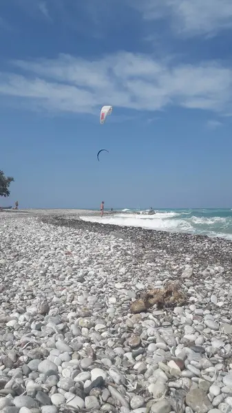 Theologos Rhodos Görögország 2021 Szeptember Kitesurfing Görögországi Rodosz Sziget Égei — Stock Fotó