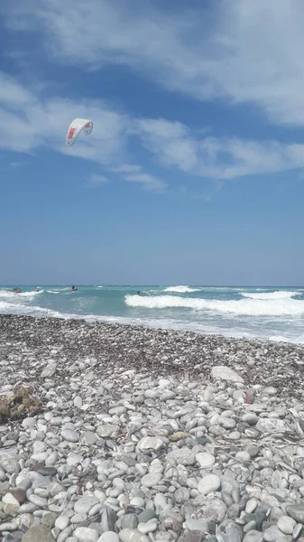 Theologos Rhodos Greece September 2021 Kitesurfing Егейському Морі Острові Родос — стокове фото