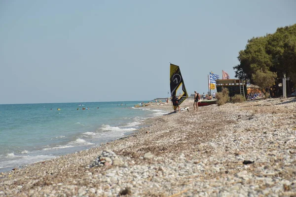 Rhodos Greece Eylül 2021 Ege Kıyılarında Rüzgar Sörfü — Stok fotoğraf