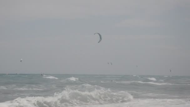 Kitesurfing Aegean Sea Rhodes Island Greece — Stock Video