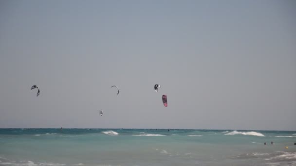 Kitesurfing Égei Tenger Rodosz Sziget Görögországban — Stock videók