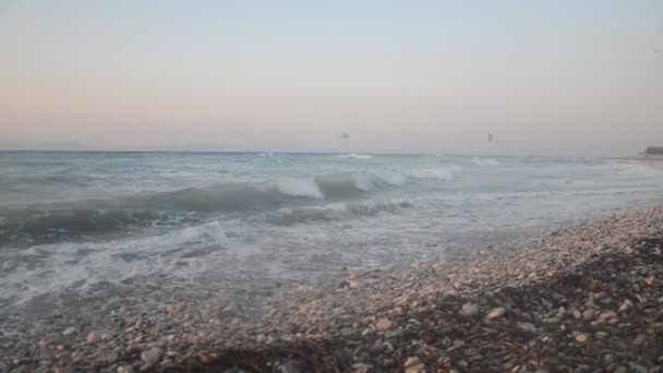 Kitesurfing Egejském Moři Ostrova Rhodos Řecku — Stock video