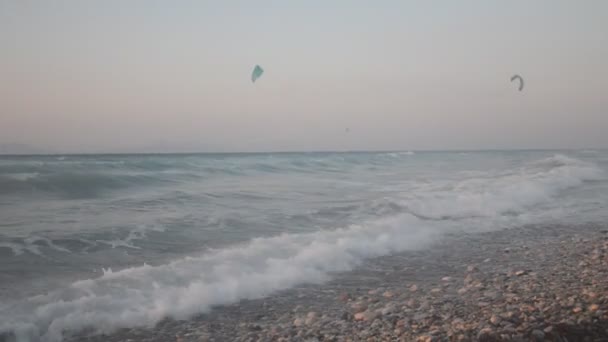 Kitesurfing Aegean Sea Rhodes Island Greece — Stock Video