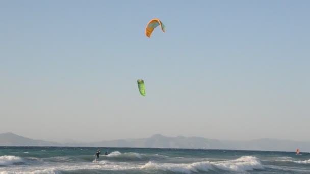 Kitesurf Mar Egeu Ilha Rodes Grécia — Vídeo de Stock