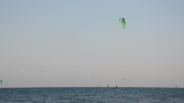 Kitesurfing Egeiska Havet Rhodos Island Grekland — Stockvideo