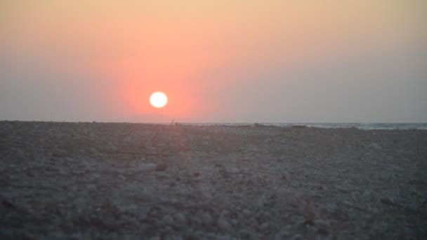 Solnedgång Stranden Ageiska Havet Rhodos Grekland — Stockvideo