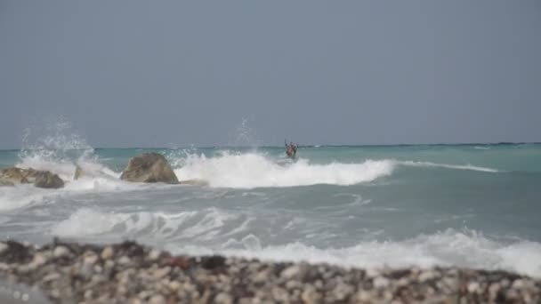 Athlète Kitesurf Dans Mer Égée Rhodes Grèce — Video
