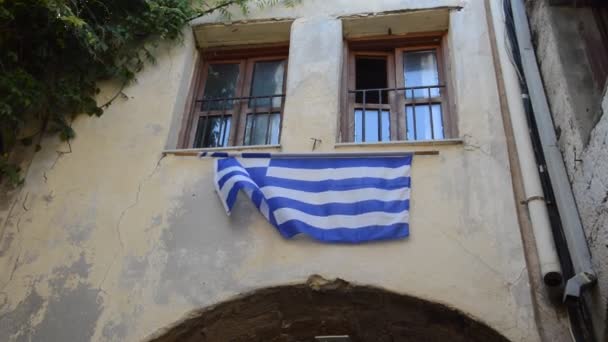 Bandera Grecia Techo Fortaleza Rodas Grecia — Vídeo de stock