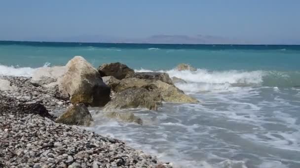 Stones Background Aegean Storm Island Rhodes Greece — Stock Video