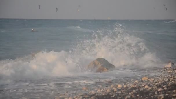 Pierres Sur Fond Tempête Égéenne Sur Île Rhodes Grèce — Video