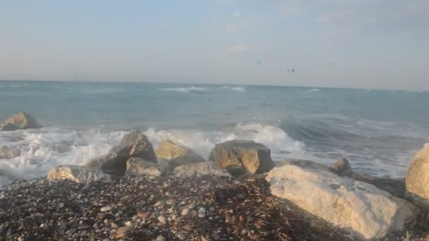 Stones Background Aegean Storm Island Rhodes Greece — Stock Video