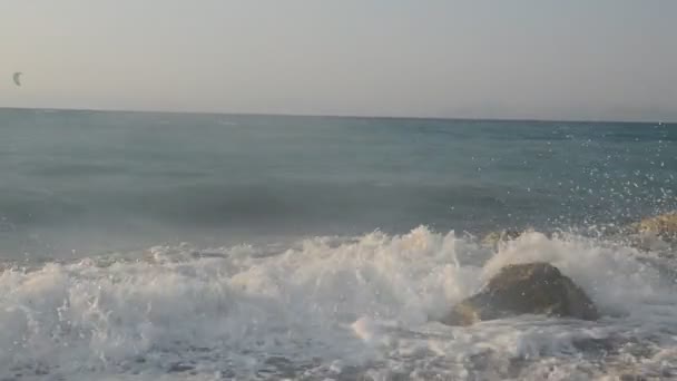 Pierres Sur Fond Tempête Égéenne Sur Île Rhodes Grèce — Video