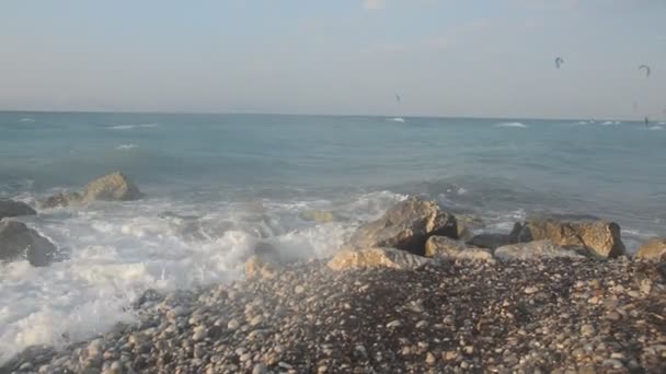 Pierres Sur Fond Tempête Égéenne Sur Île Rhodes Grèce — Video