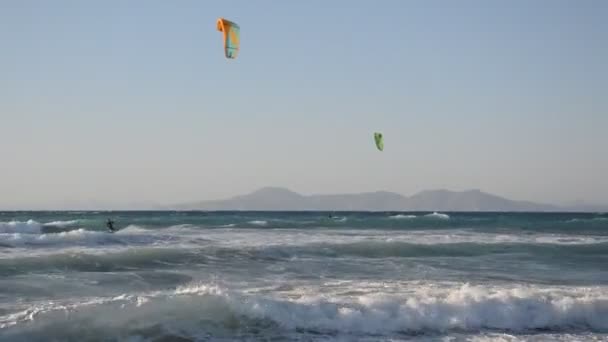 Theologos Rhodos Grekland September 2021 Kitesurfing Egeiska Havet Rhodos Grekland — Stockvideo