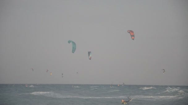 Theologos Rhodos Greece September 2021 Kitesurfing Егейському Морі Острові Родос — стокове відео