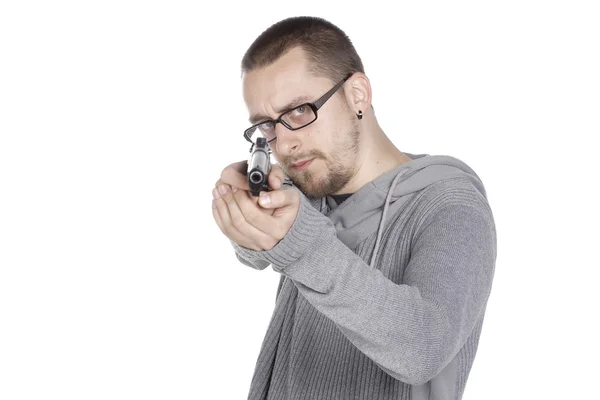 Chico con pistola apuntado — Foto de Stock